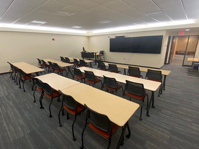 empty meeting space set up in a classroom learning style